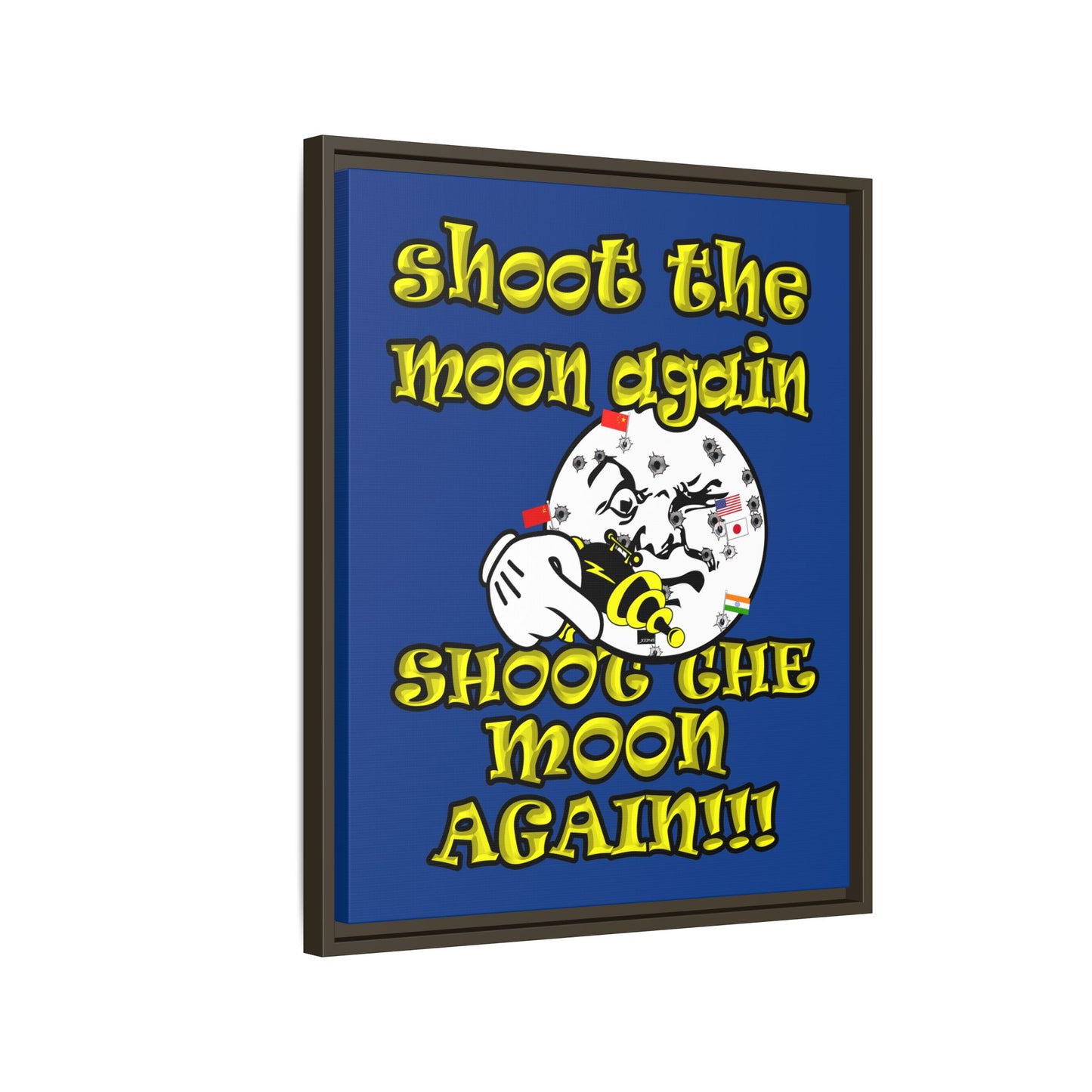 shoot the moon again - framed canvas art (dark blue)