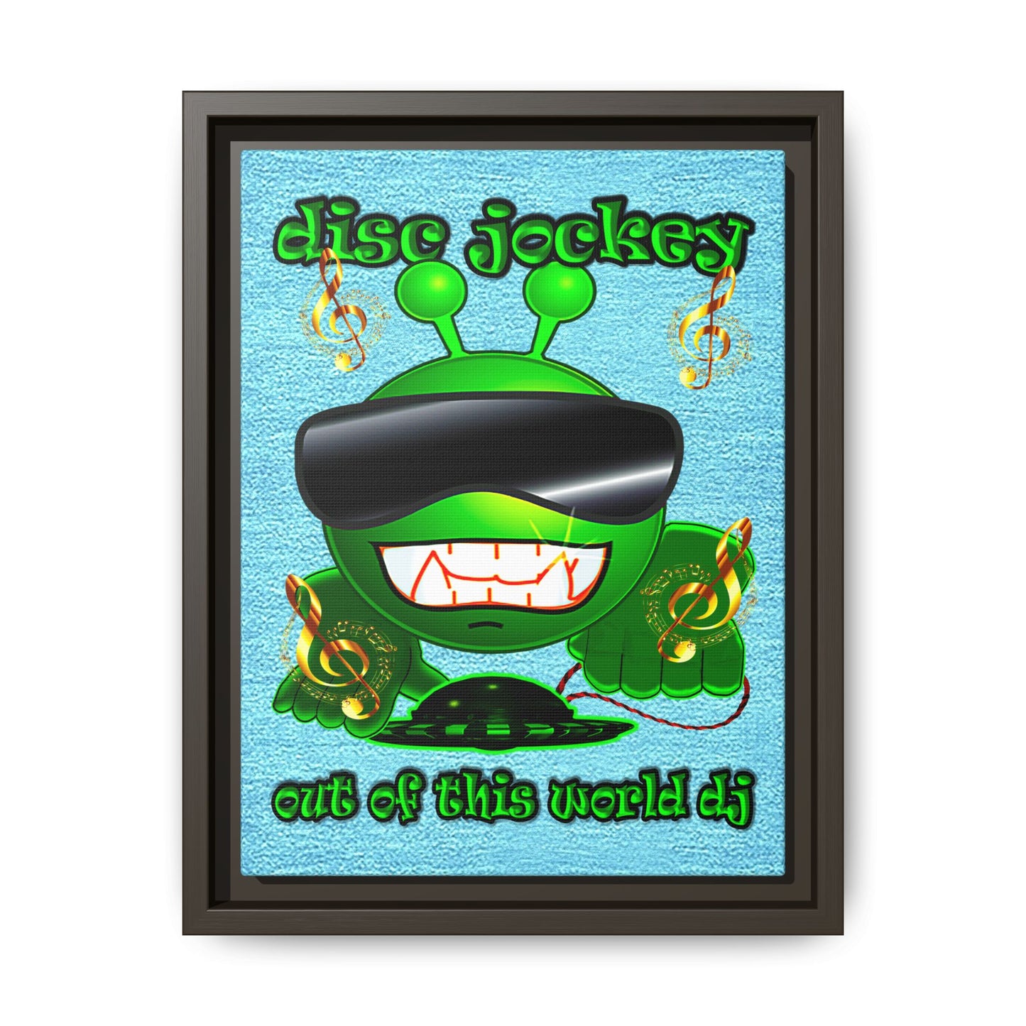 disc jockey - framed canvas art (faded blue)