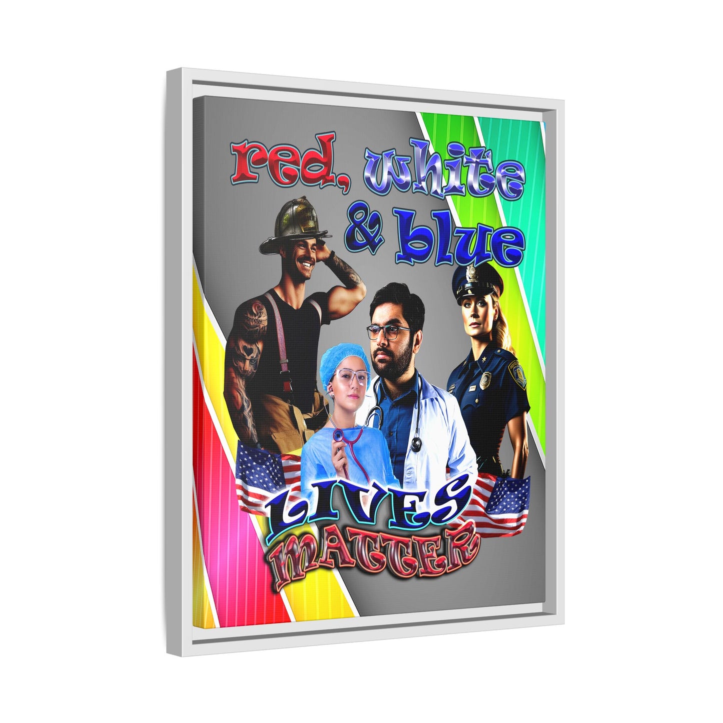 rw&b lives matter - framed canvas art (rainbow split)