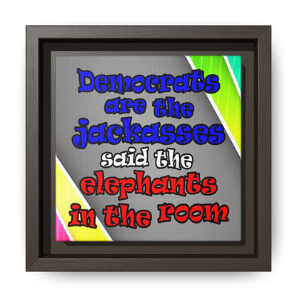 donkeys and elephants - framed canvas art (rainbow split)