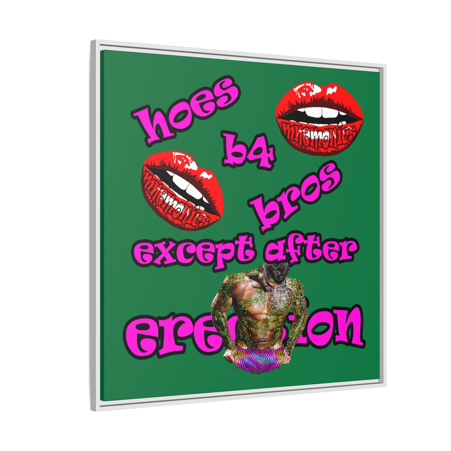 hoes b4 bros - framed canvas art (dark green)
