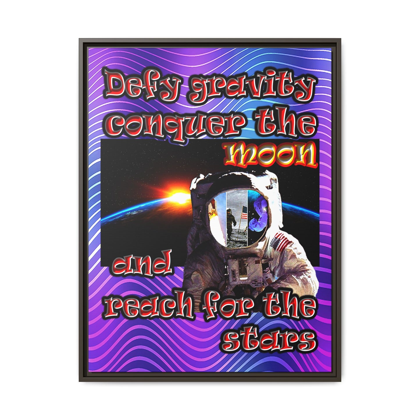 defy conquer reach - framed canvas art (purple wave)
