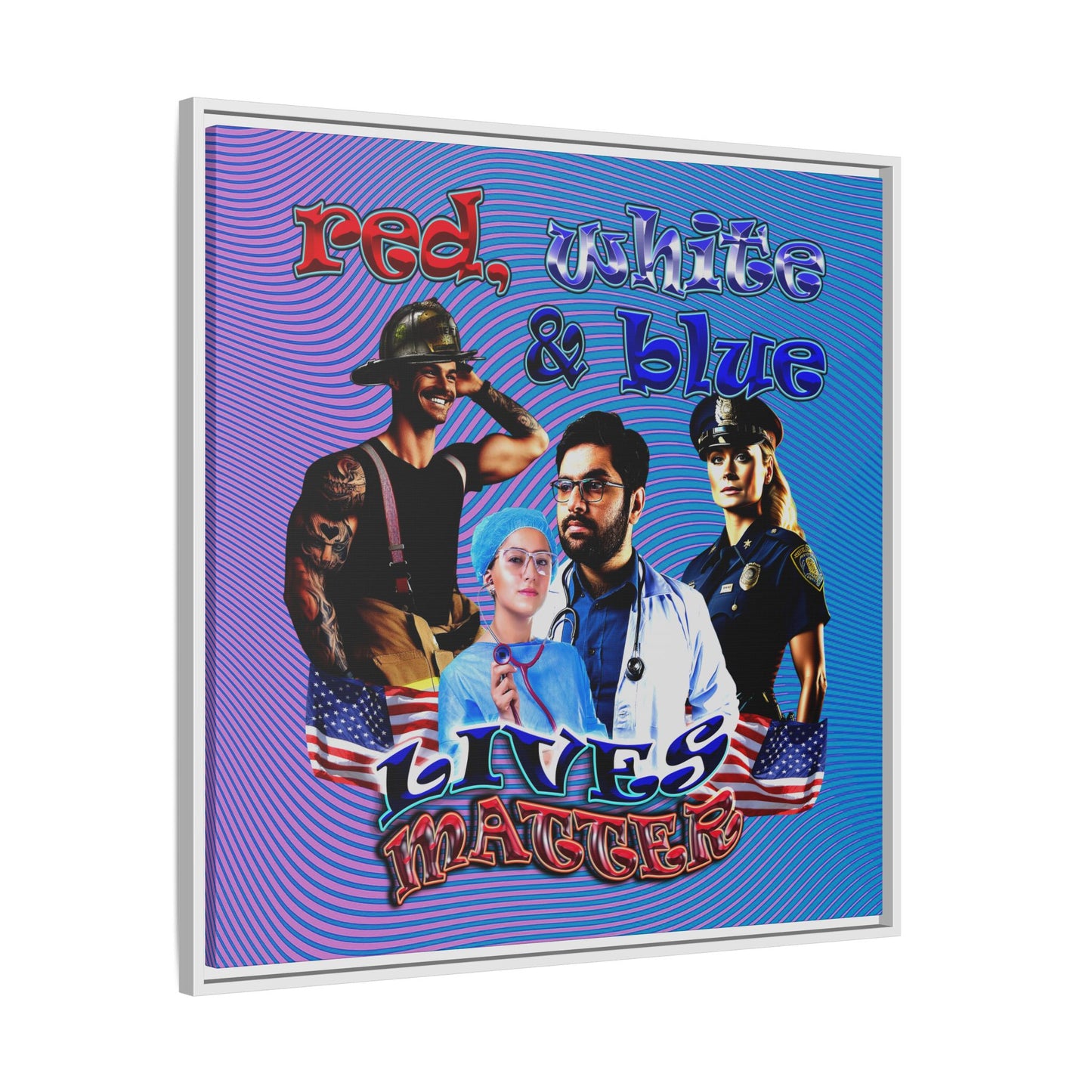 rw&b lives matter - framed canvas art (light blue-purple wave)