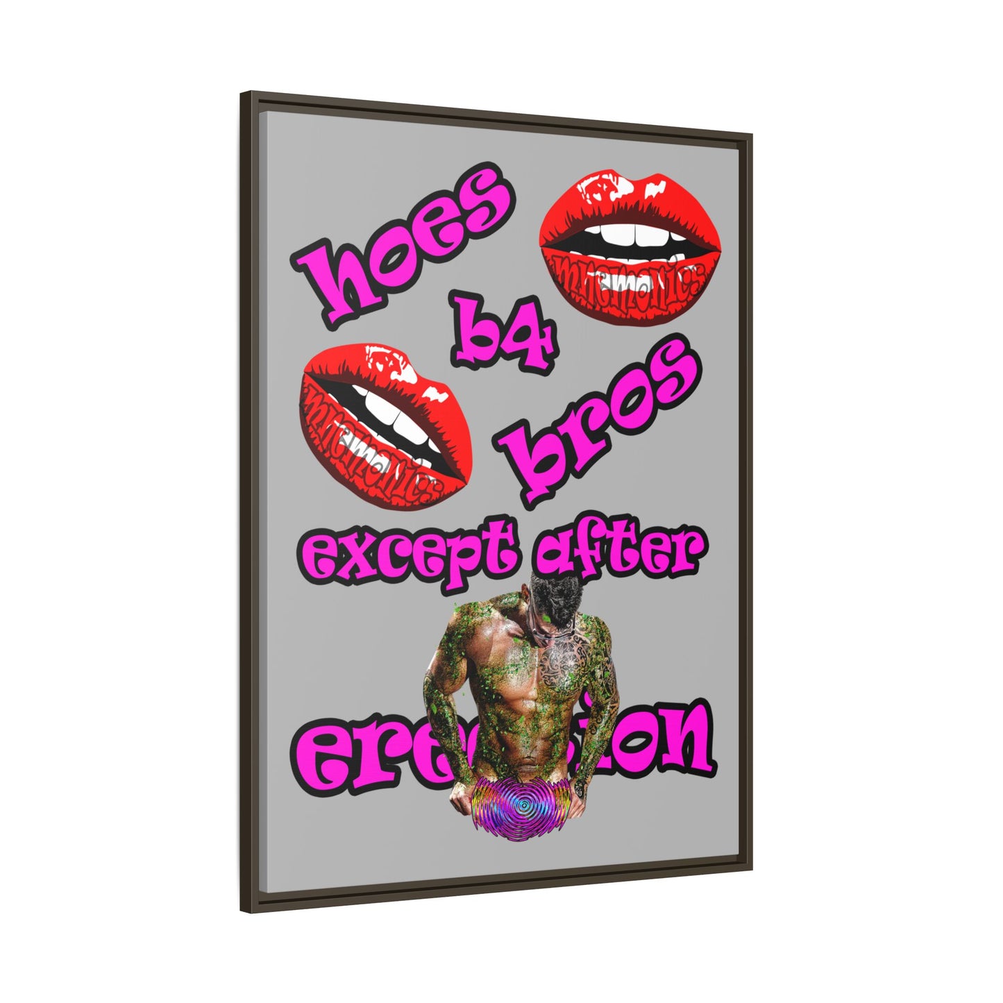 hoes b4 bros - framed canvas art (light grey)