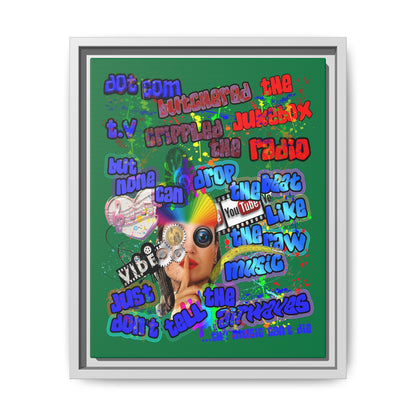 drop the beat - framed canvas art (dark green)