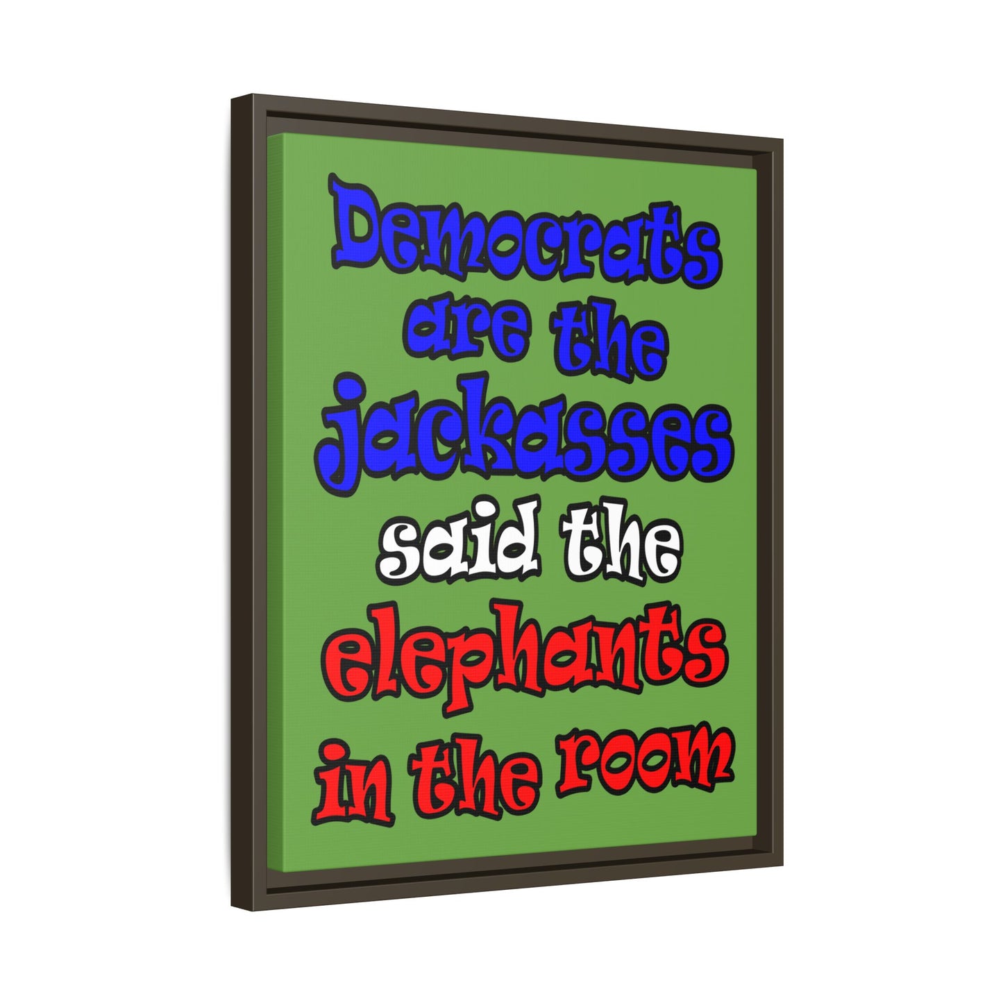 donkeys and elephants - framed canvas art (green)