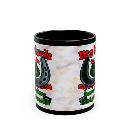 my luck - Black Mug (white marble)