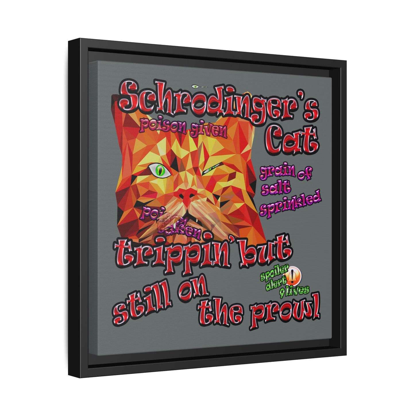 schrodinger's cat - framed canvas art (dark grey)