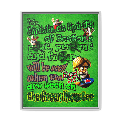 christmas spirits of boston - framed canvas art (green turf)