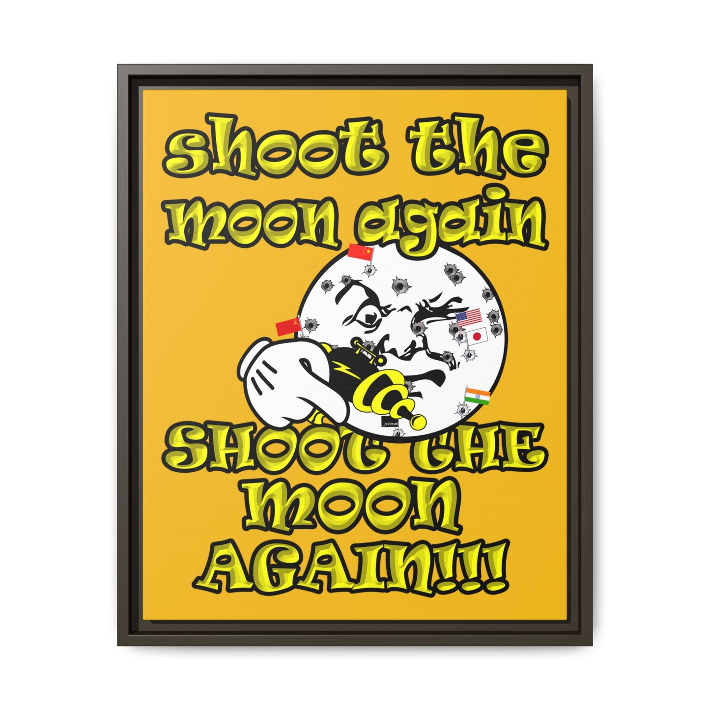 shoot the moon again - framed canvas art (yellow)