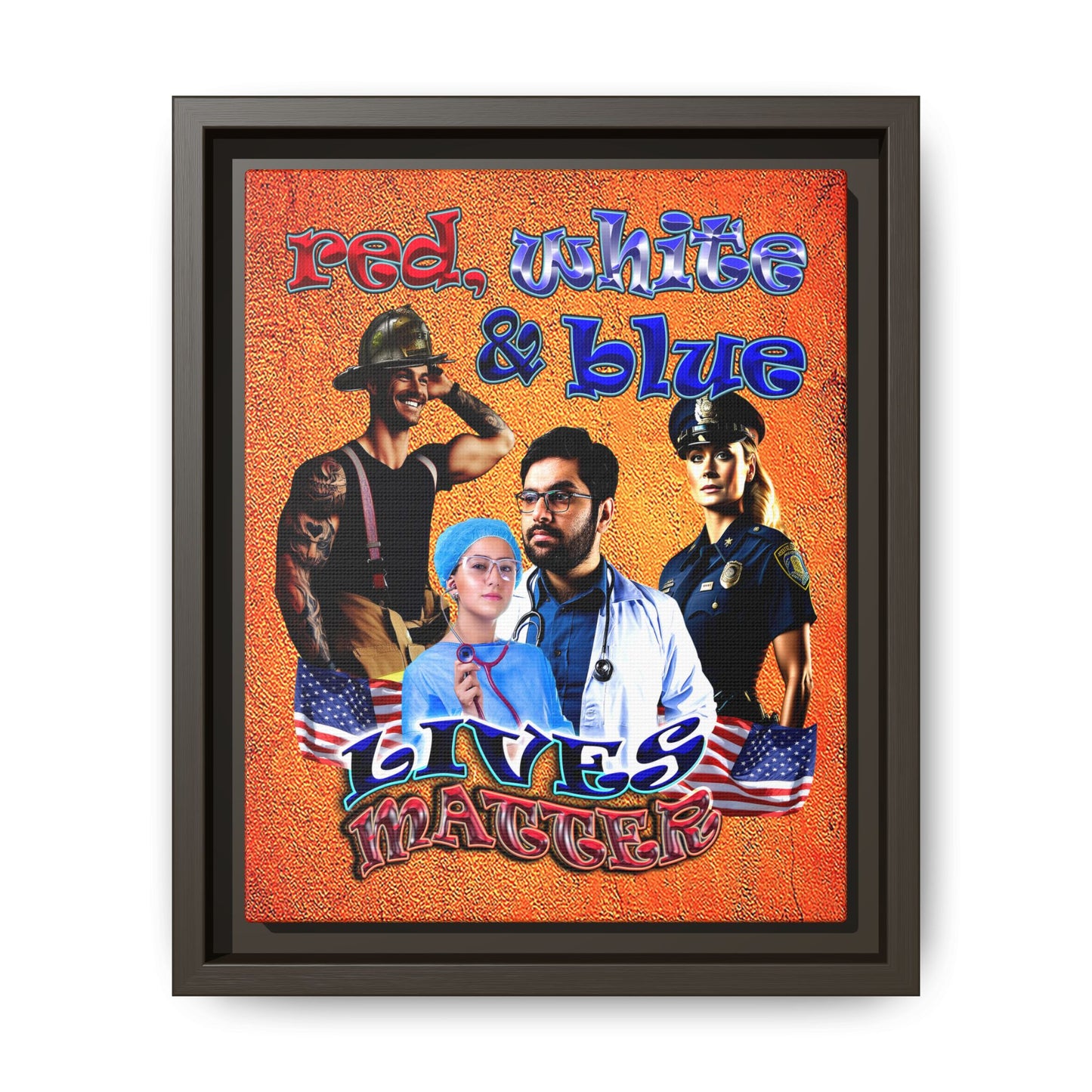 rw&b lives matter - framed canvas art (burnt orange)