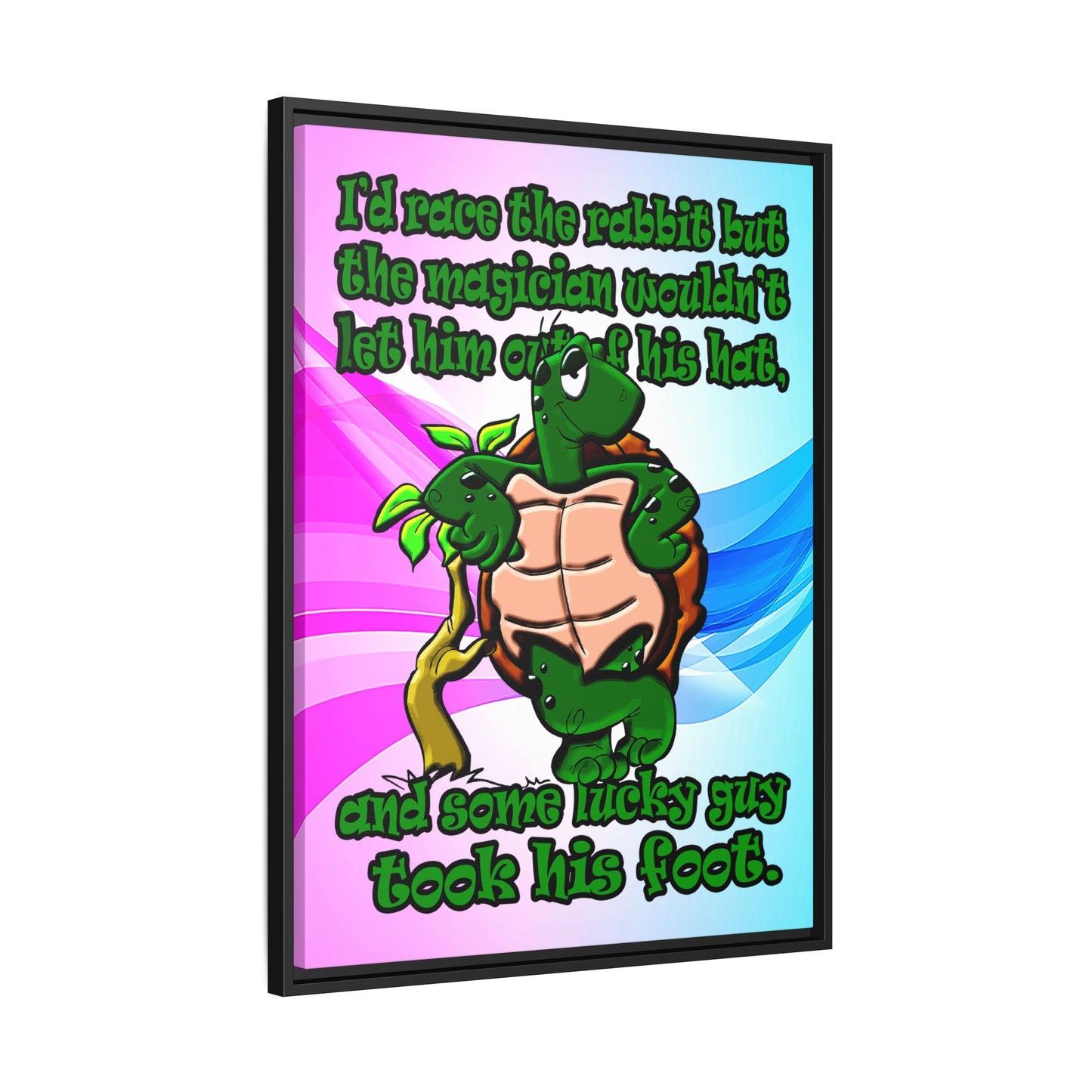 turtle race - framed canvas art (light blue-pink wave)