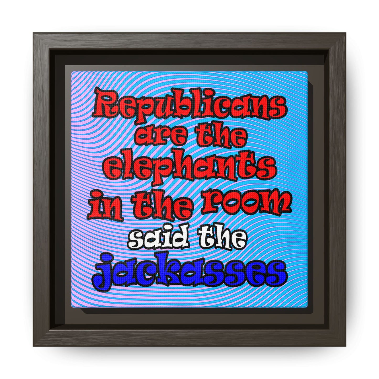 donkeys and elephants - framed canvas art (light blue-purple wave)