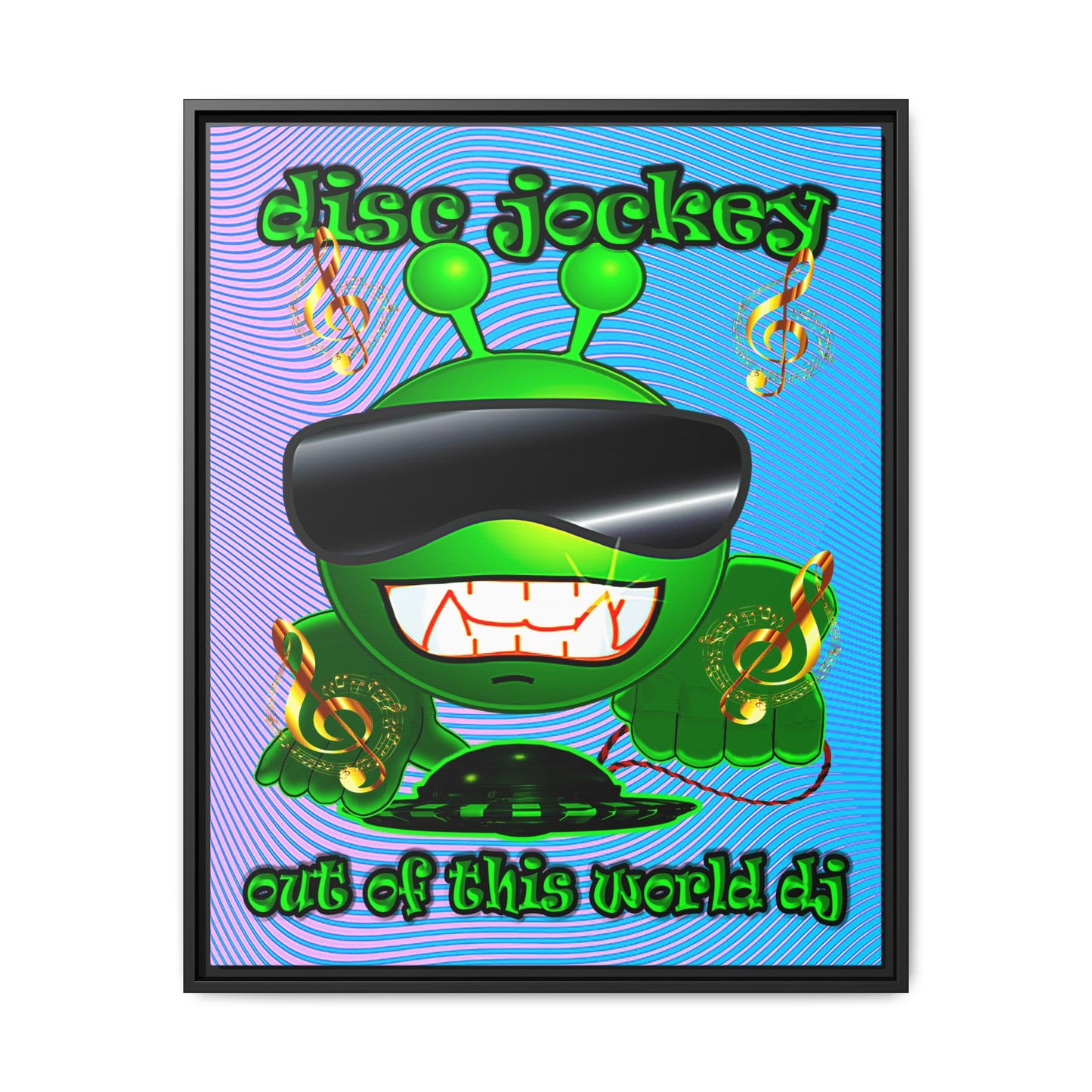 disc jockey - framed canvas art (light blue-purple wave)