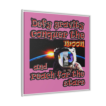 defy conquer reach - framed canvas art (light pink)