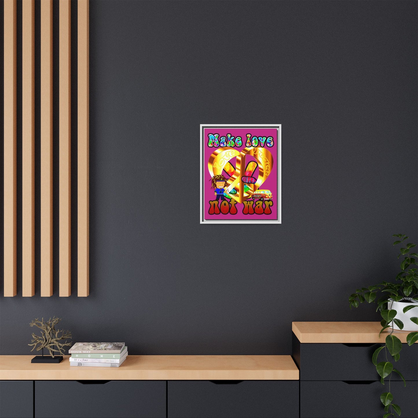love peace - framed canvas art (pink)