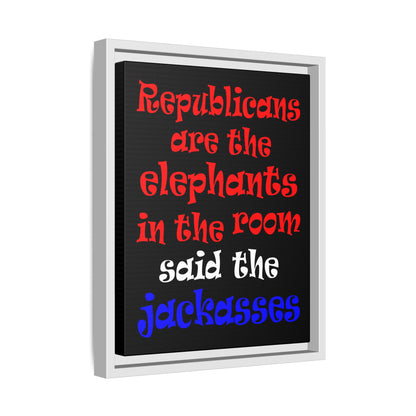 donkeys and elephants - framed canvas art (black)