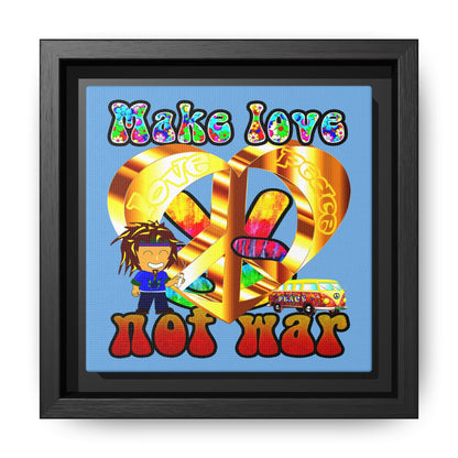 love peace - framed canvas art (light blue)
