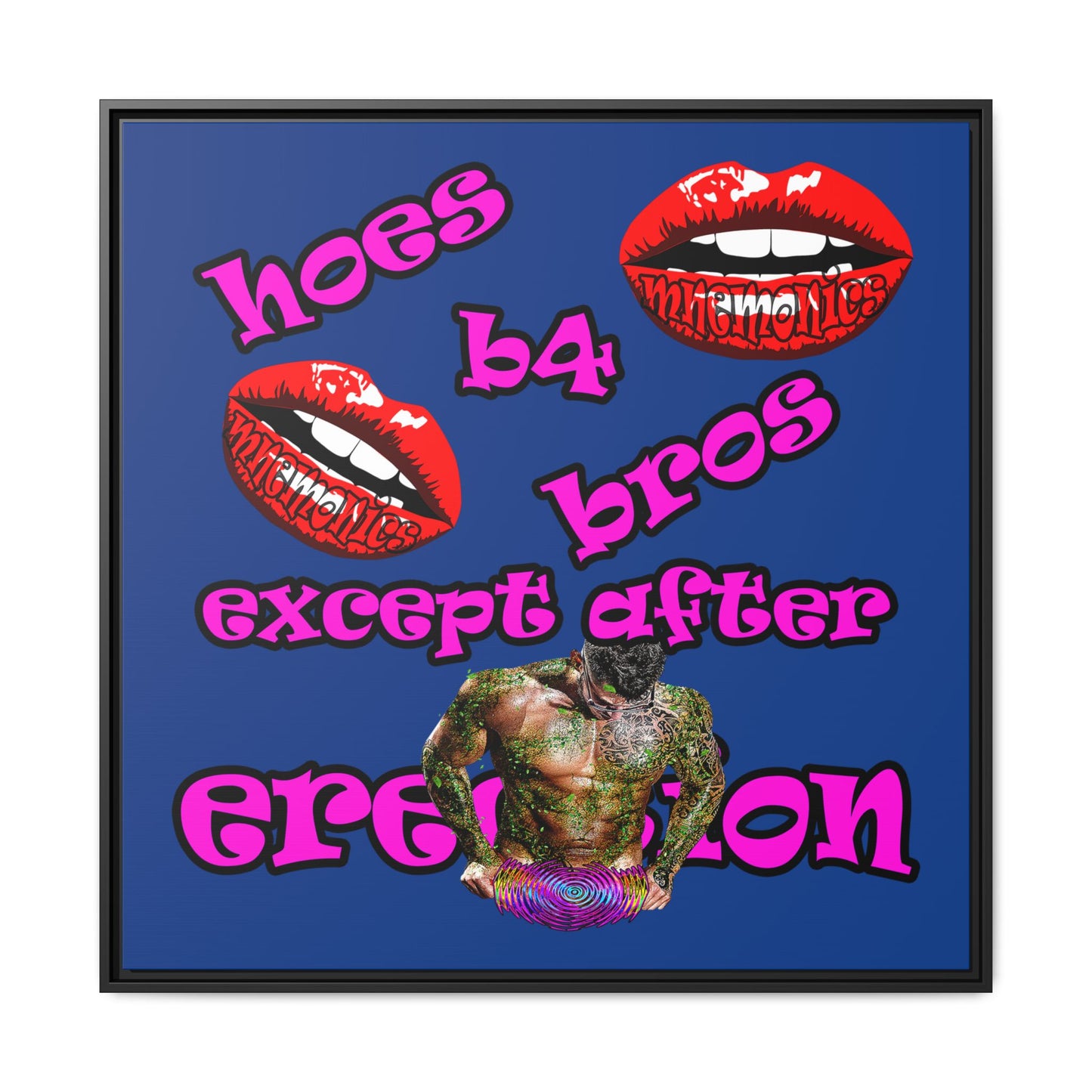 hoes b4 bros - framed canvas art (dark blue)