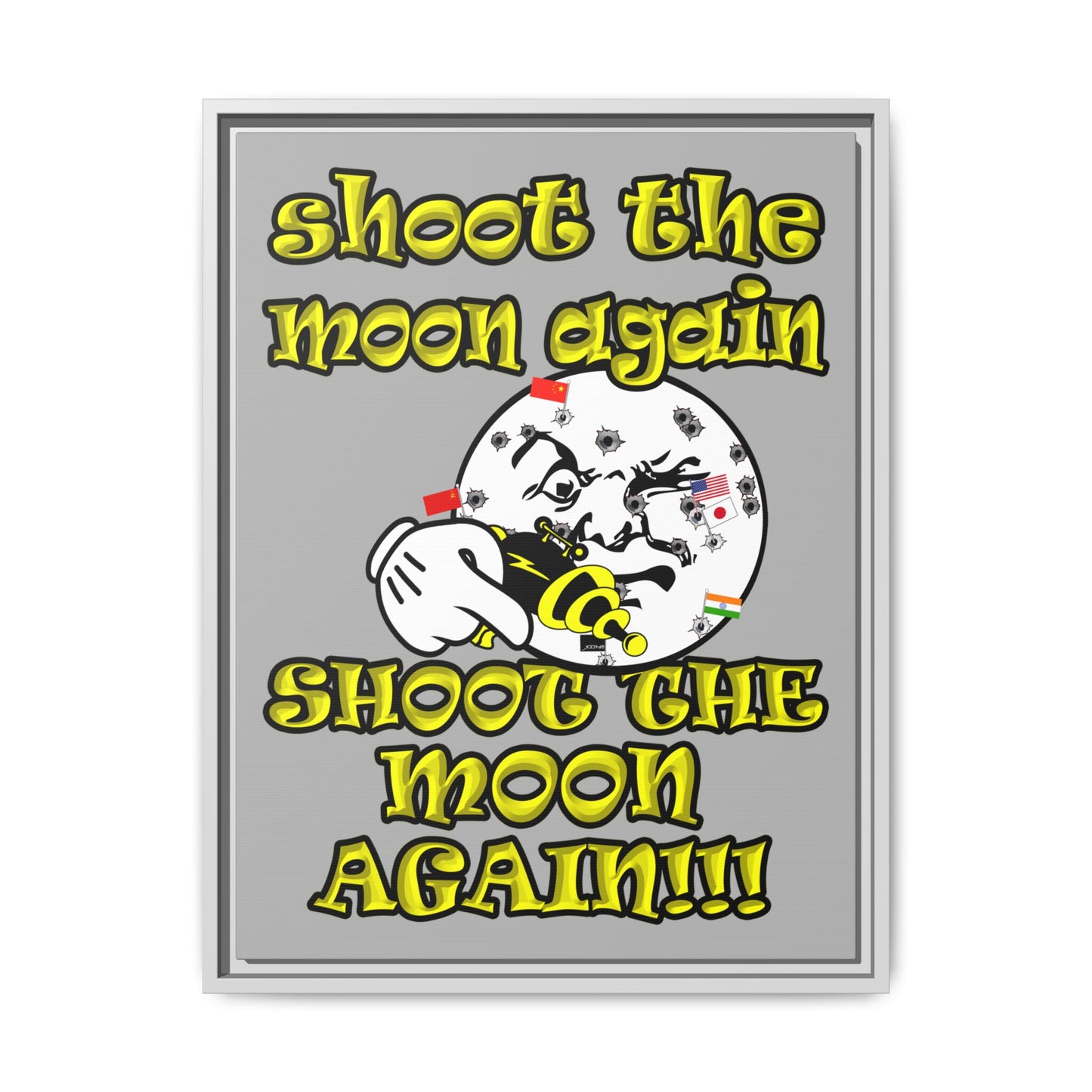 shoot the moon again - framed canvas art (light grey)