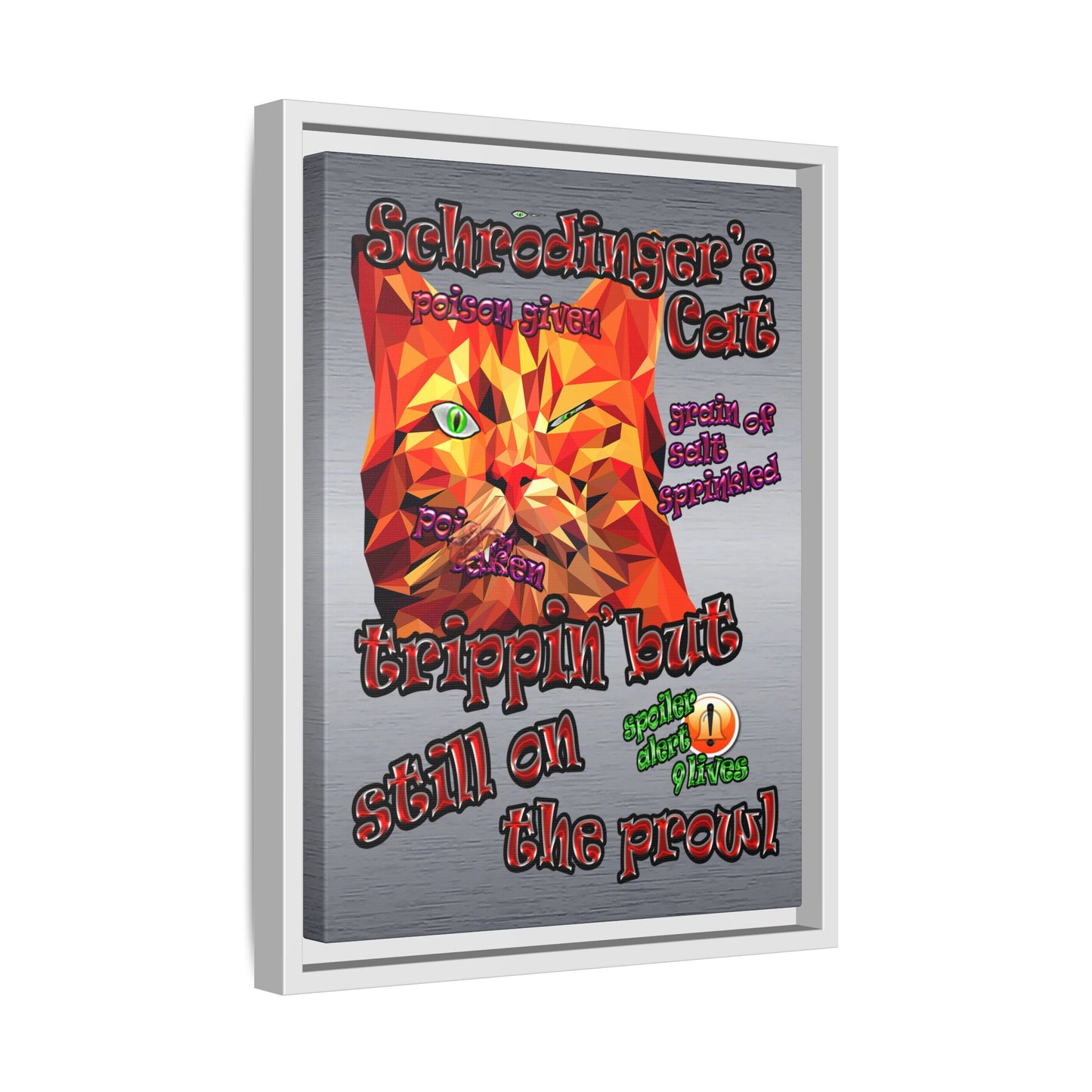 schrodinger's cat - framed canvas art (brushed nickel)