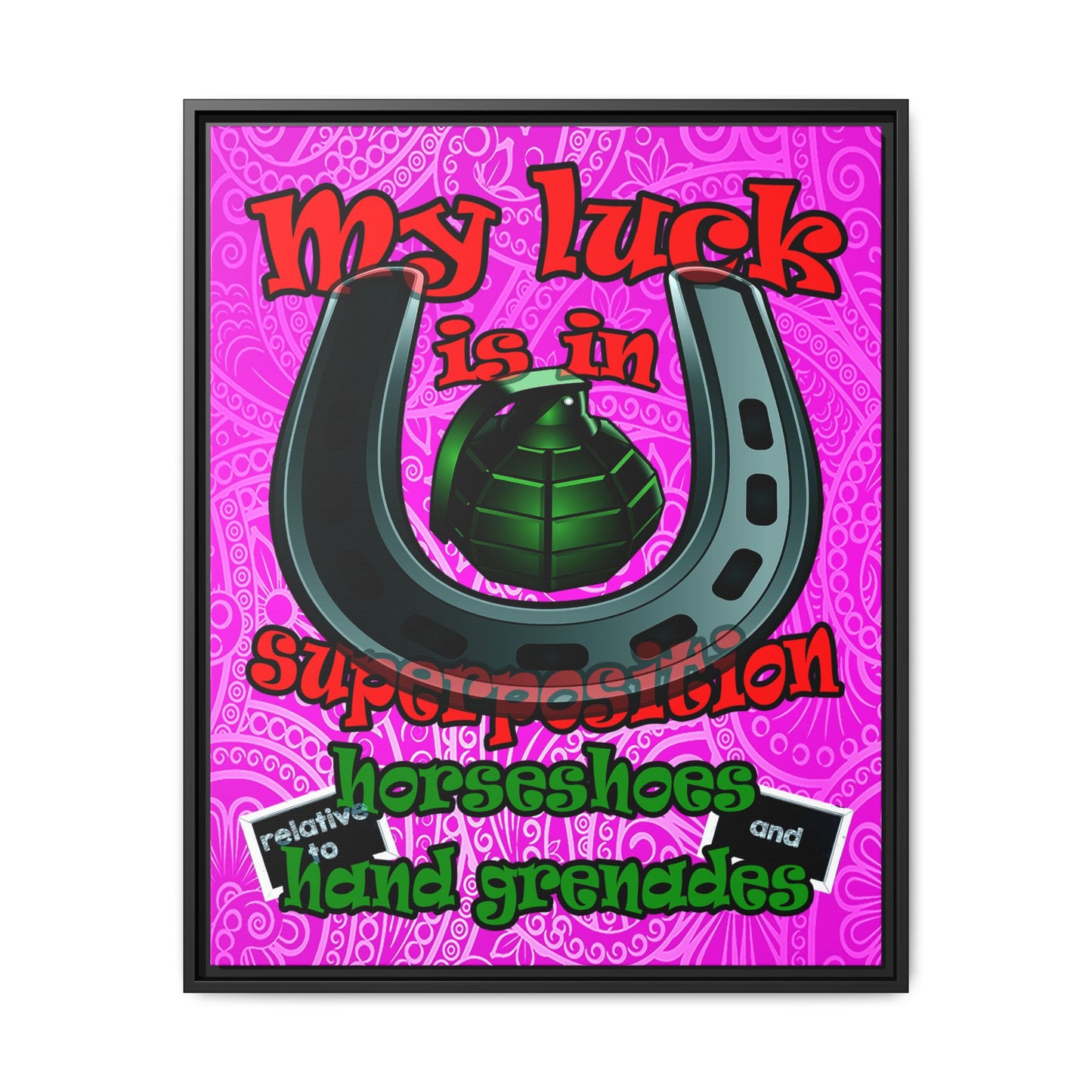 my luck - framed canvas art (pink swirl)