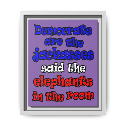 donkeys and elephants - framed canvas art (light purple)