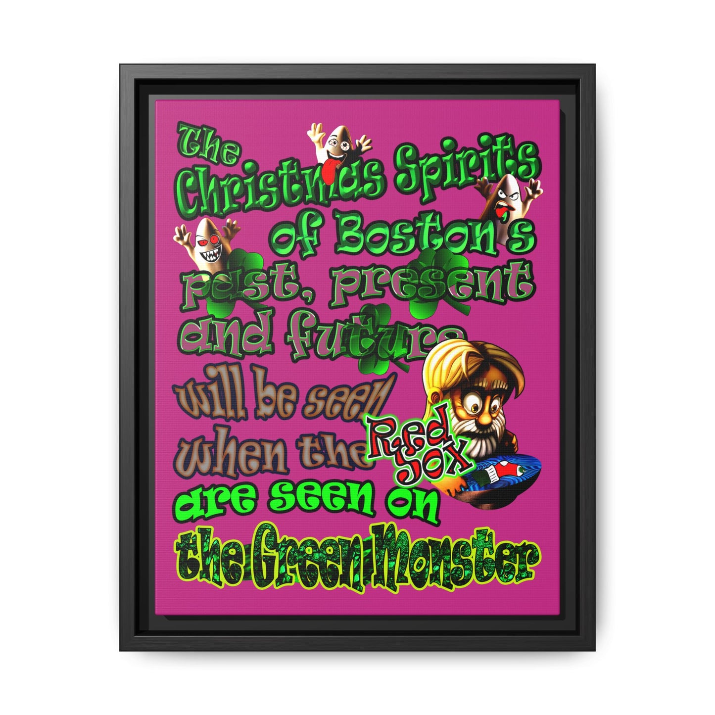 christmas spirits of boston - framed canvas art (pink)