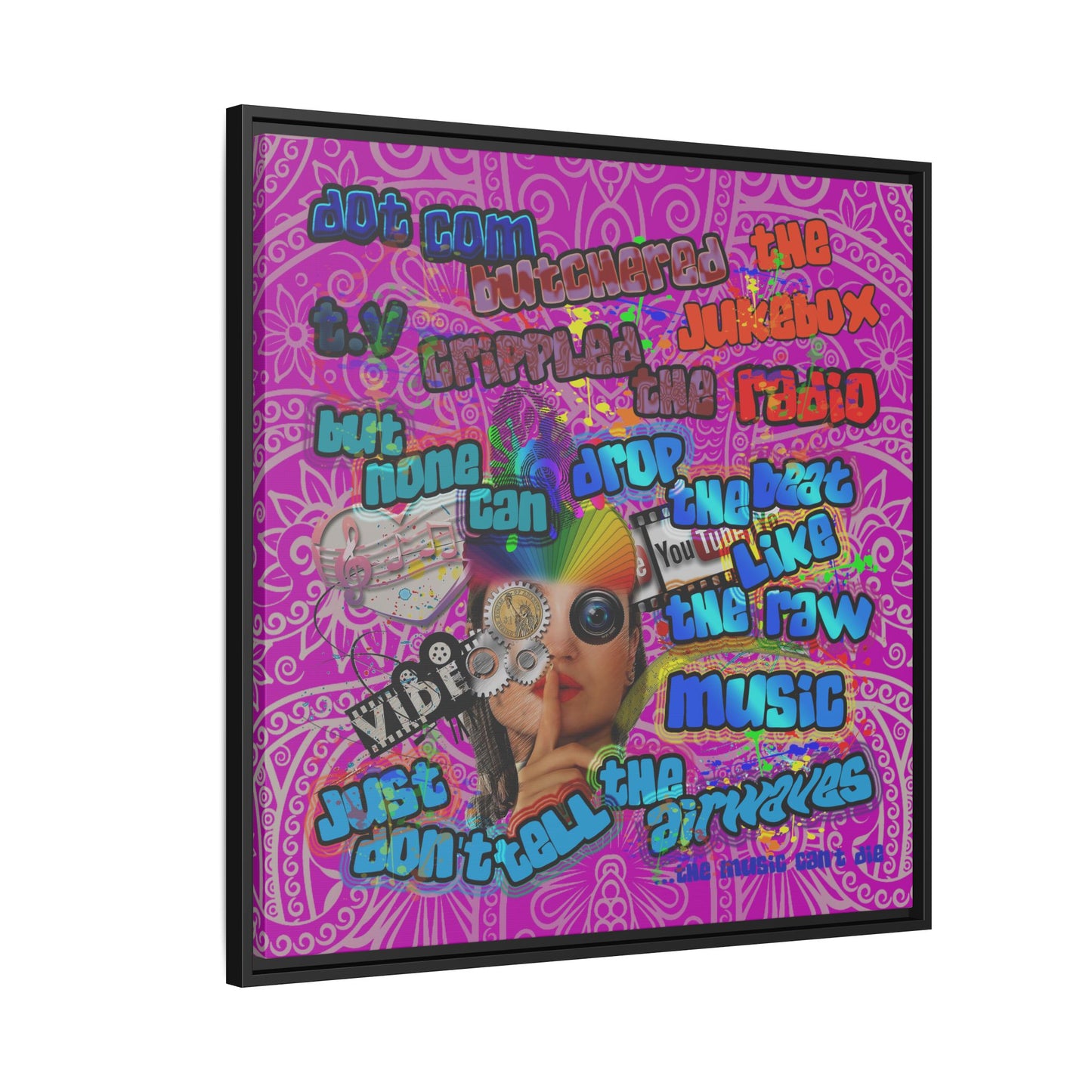 drop the beat - framed canvas art (pink swirl)
