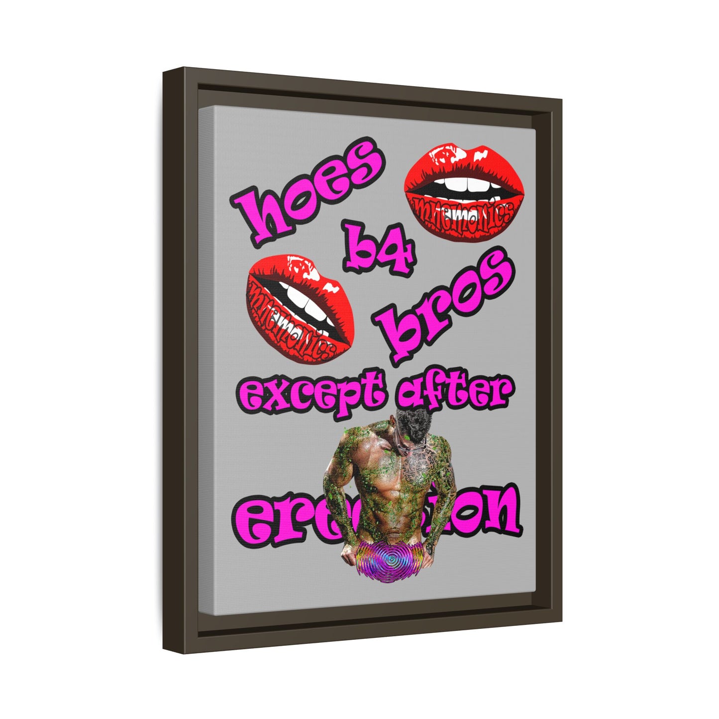 hoes b4 bros - framed canvas art (light grey)