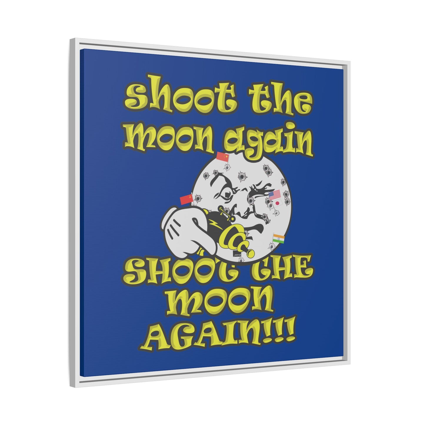 shoot the moon again - framed canvas art (dark blue)