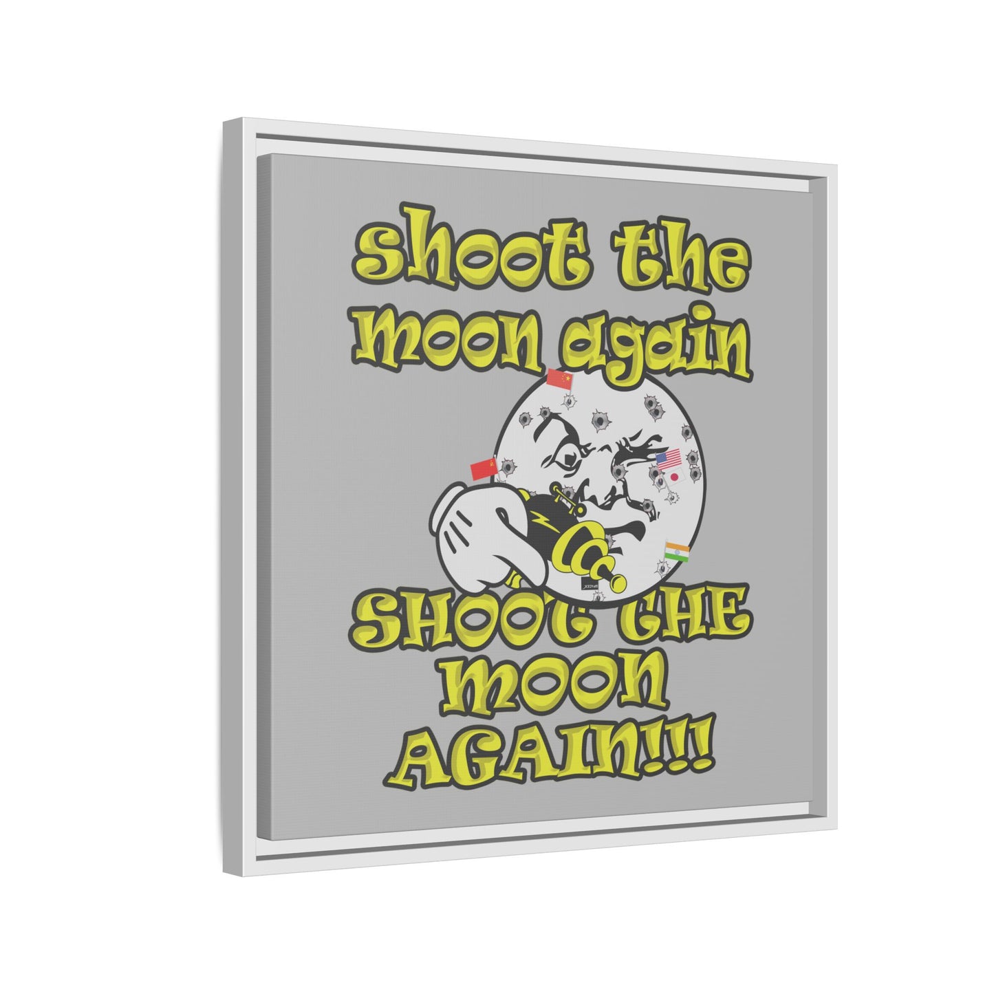 shoot the moon again - framed canvas art (light grey)