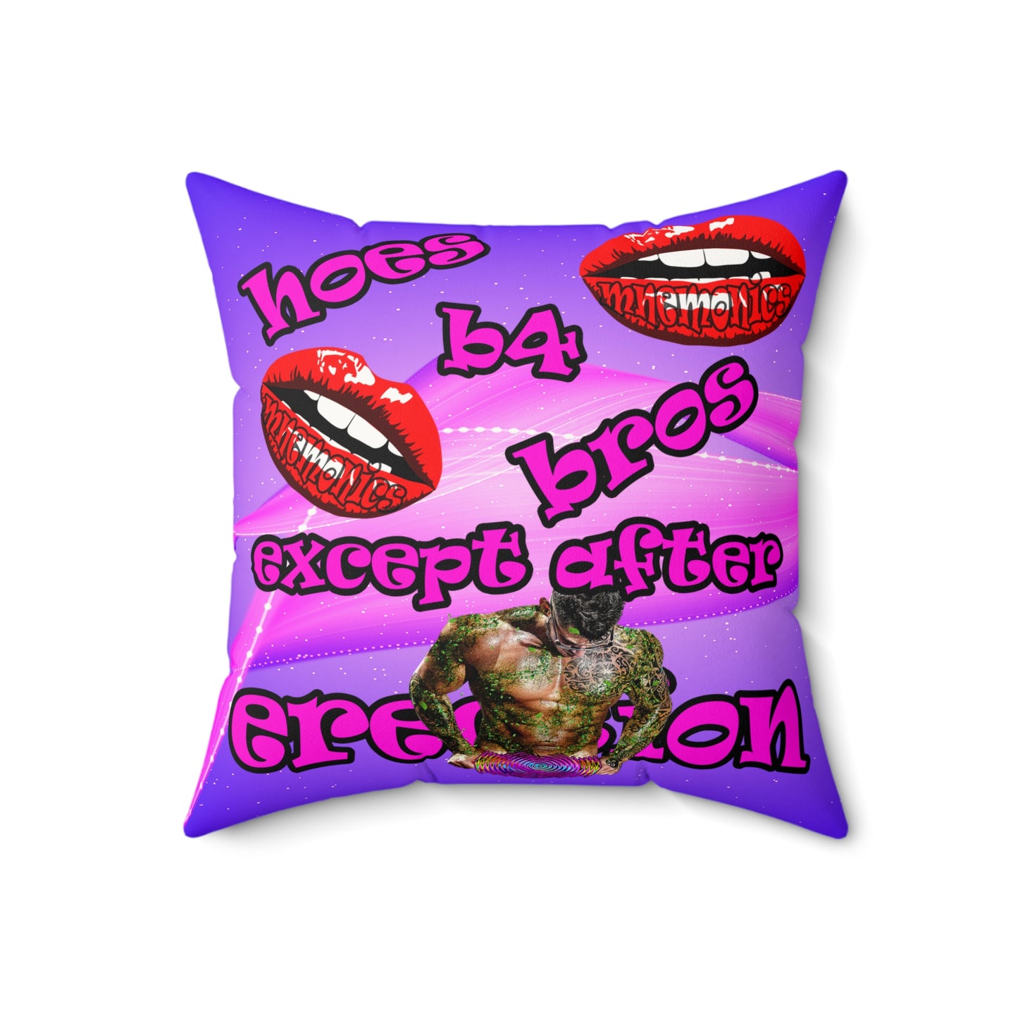 hoes b4 bros - Faux Suede Square Pillow - (purple-pink wave)