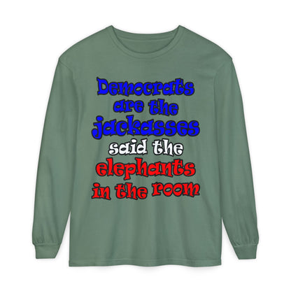 donkeys and elephants - Unisex Garment-dyed Long Sleeve T-Shirt
