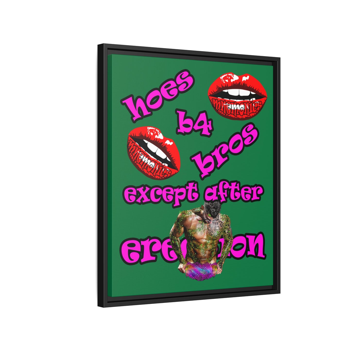 hoes b4 bros - framed canvas art (dark green)