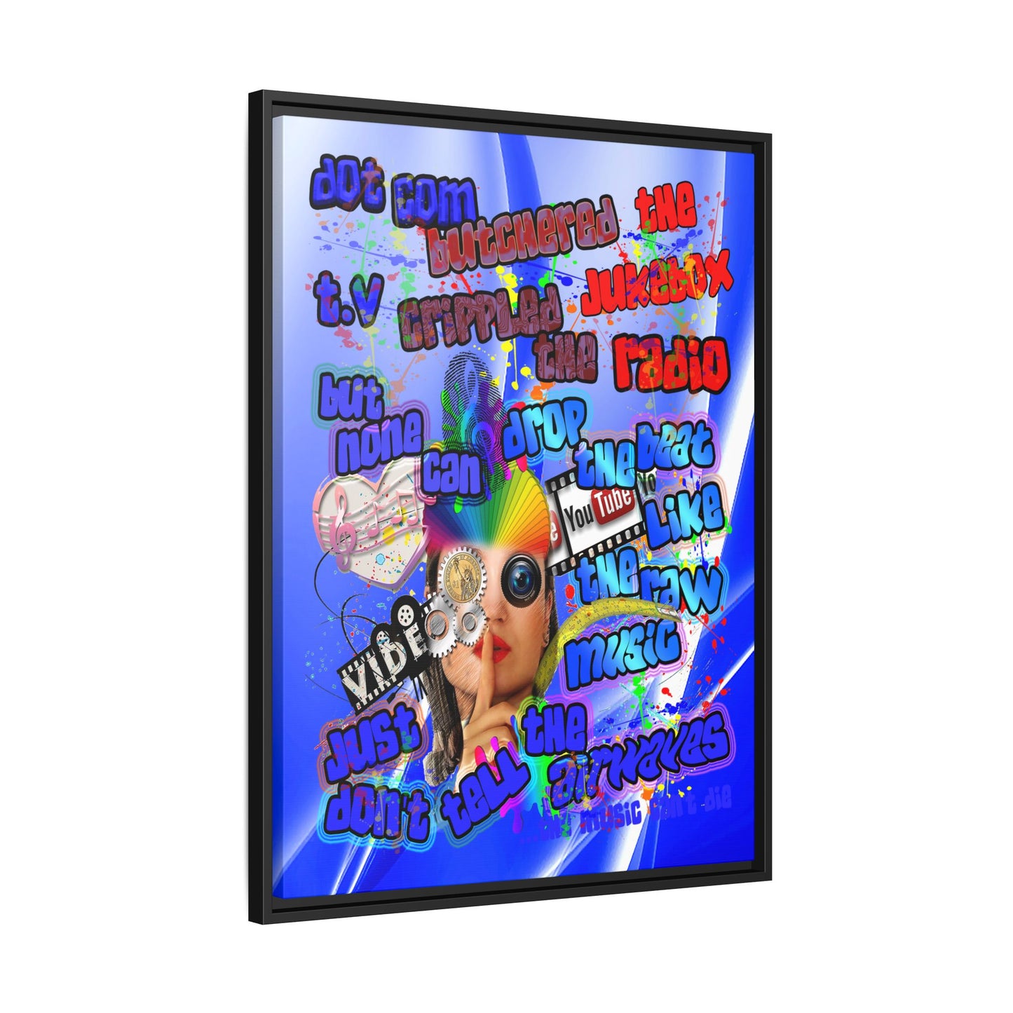 drop the beat - framed canvas art (blue-white wave)