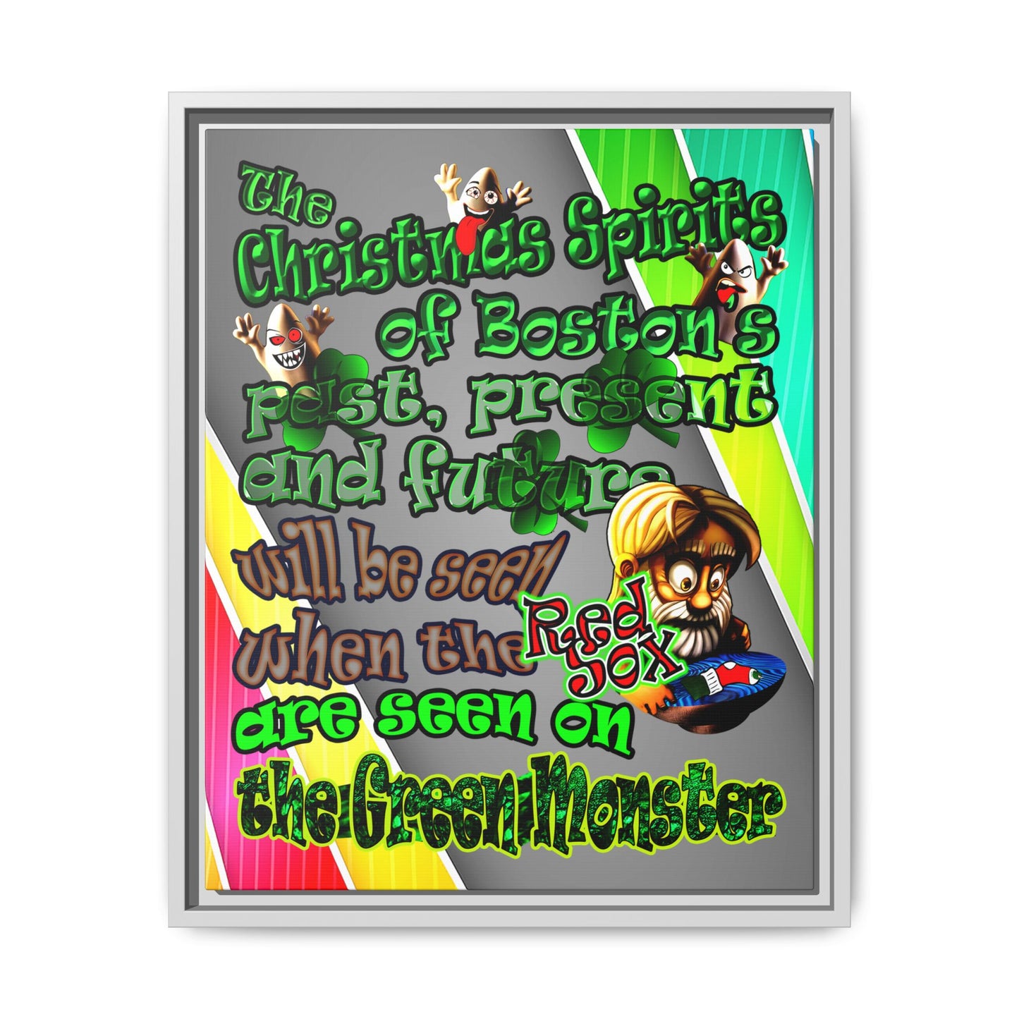 christmas spirits of boston - framed canvas art (rainbow split)
