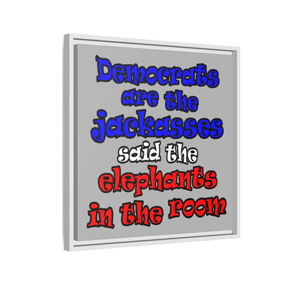 donkeys and elephants - framed canvas art (light grey)