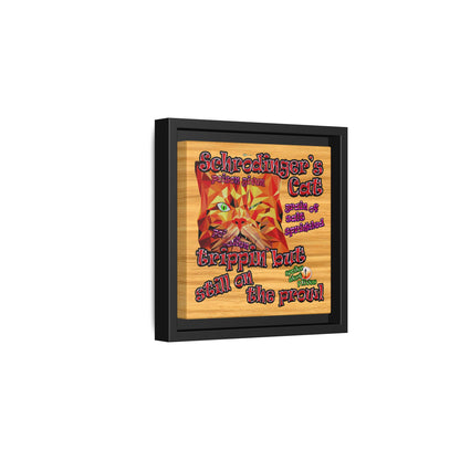schrodinger's cat - framed canvas art (butterscotch wood finish)
