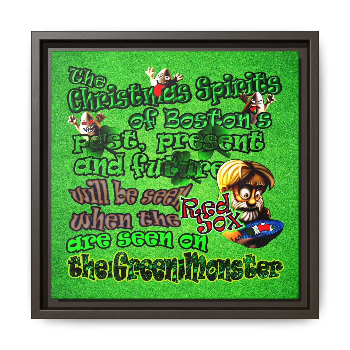 christmas spirits of boston - framed canvas art (green turf)