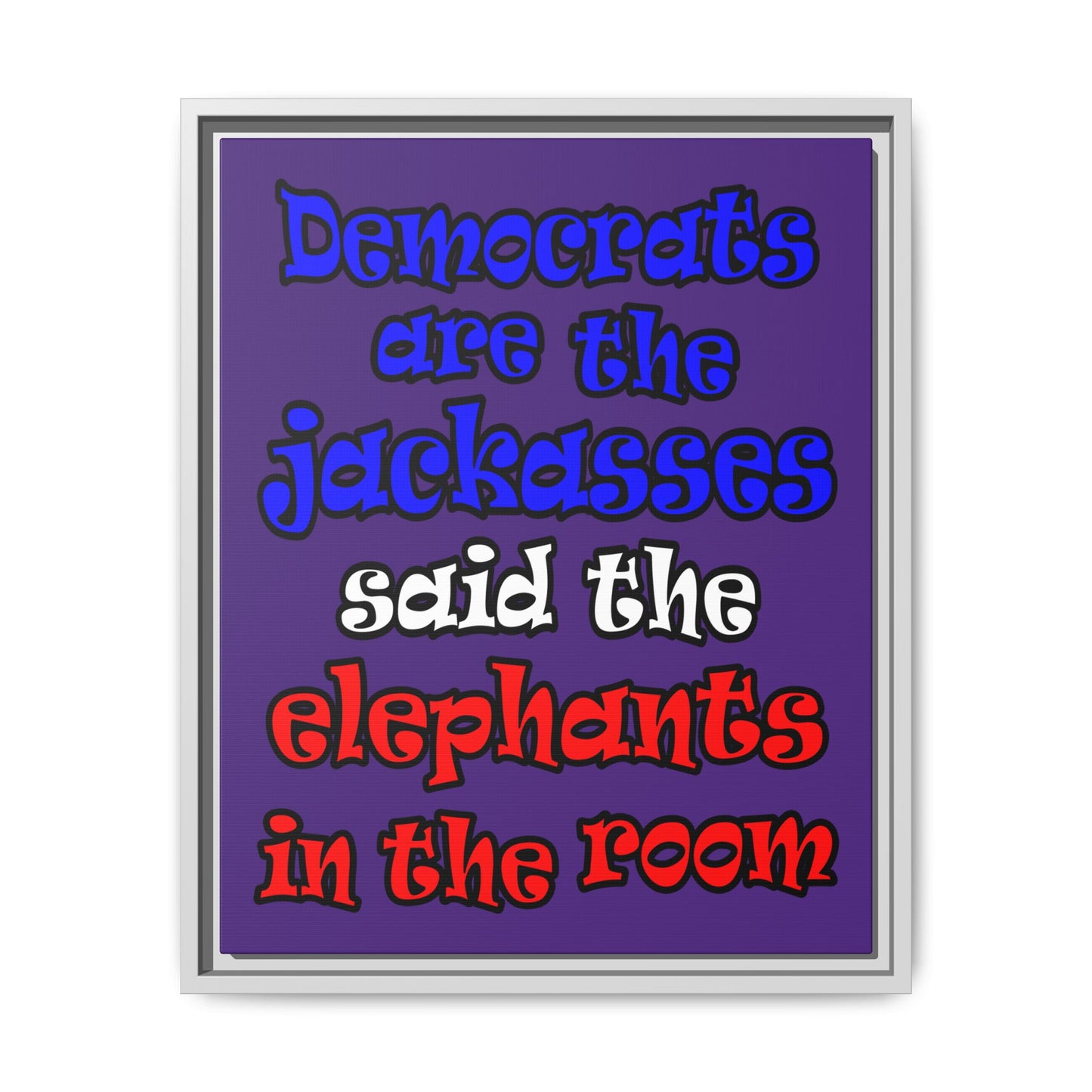 donkeys and elephants - framed canvas art (purple)