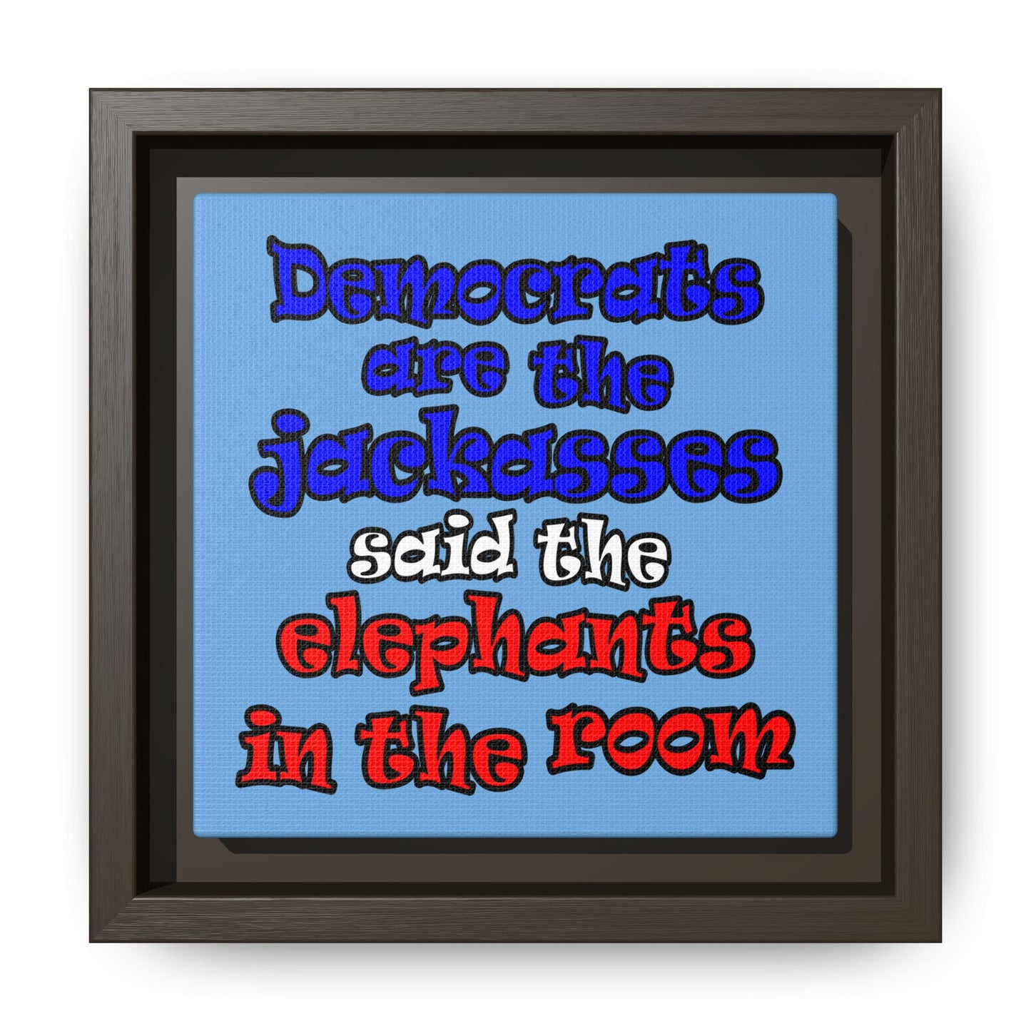 donkeys and elephants - framed canvas art (light blue)
