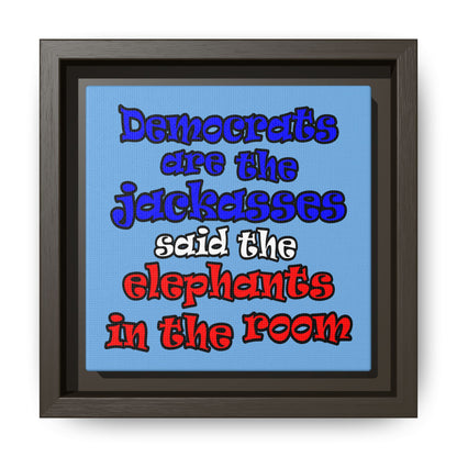 donkeys and elephants - framed canvas art (light blue)
