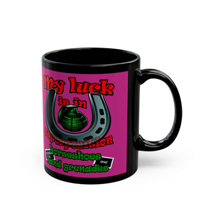 my luck - Black Mug (pink)