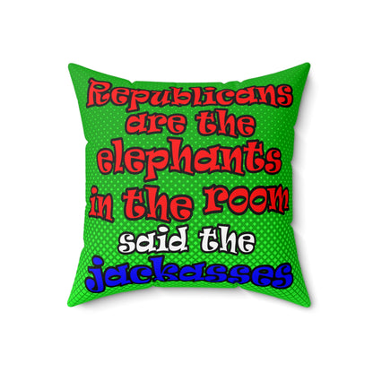 donkeys and elephants - Spun Polyester Square Pillow - (logo green)