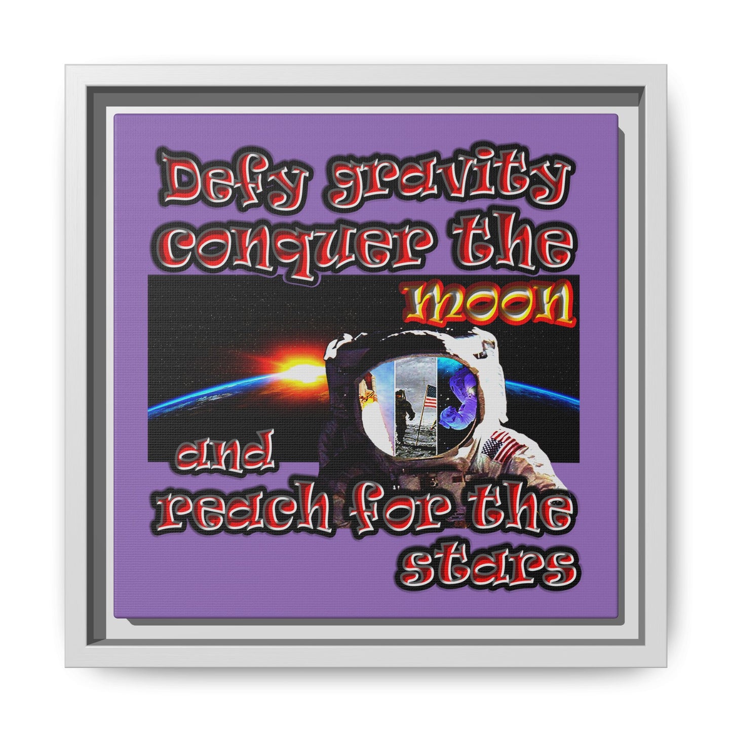 defy conquer reach - framed canvas art (light purple)