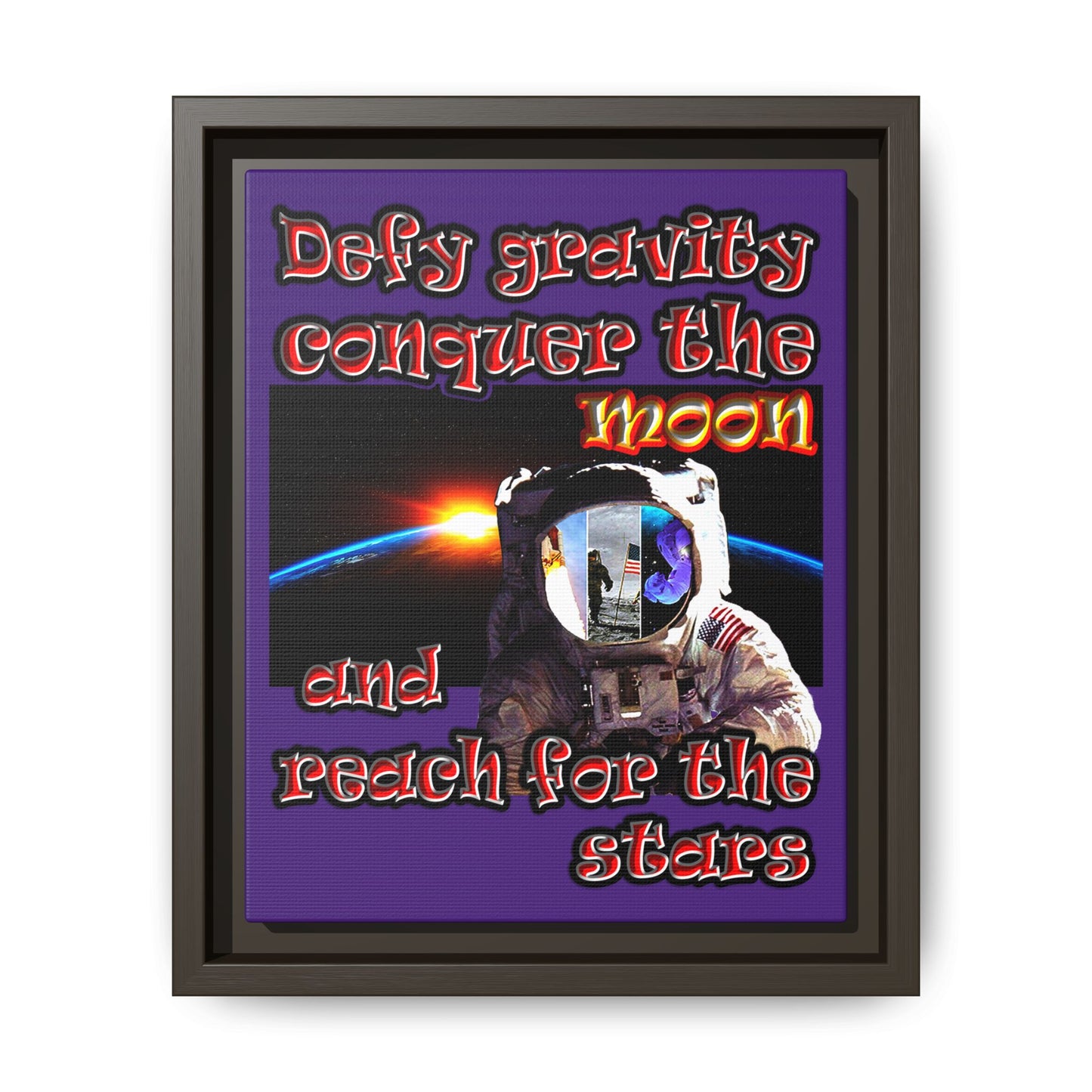 defy conquer reach - framed canvas art (purple)