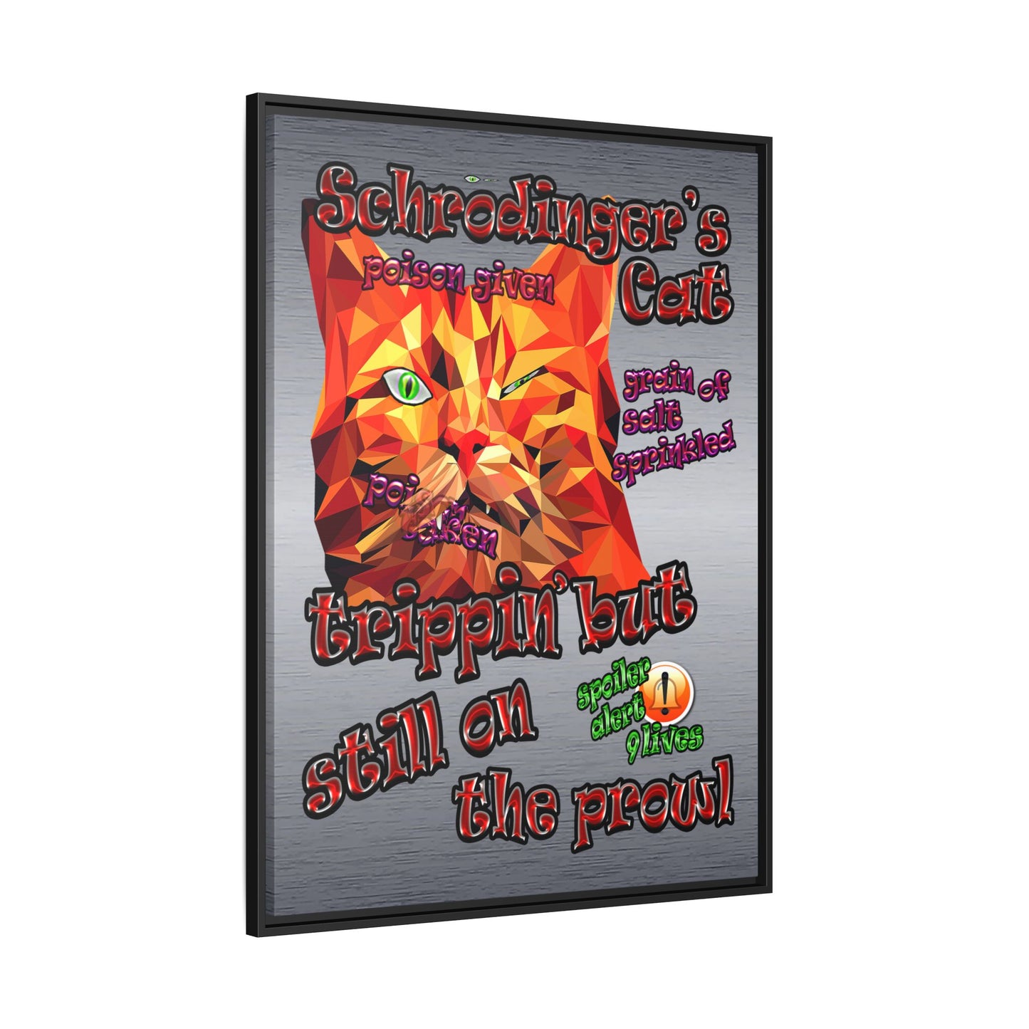 schrodinger's cat - framed canvas art (brushed nickel)