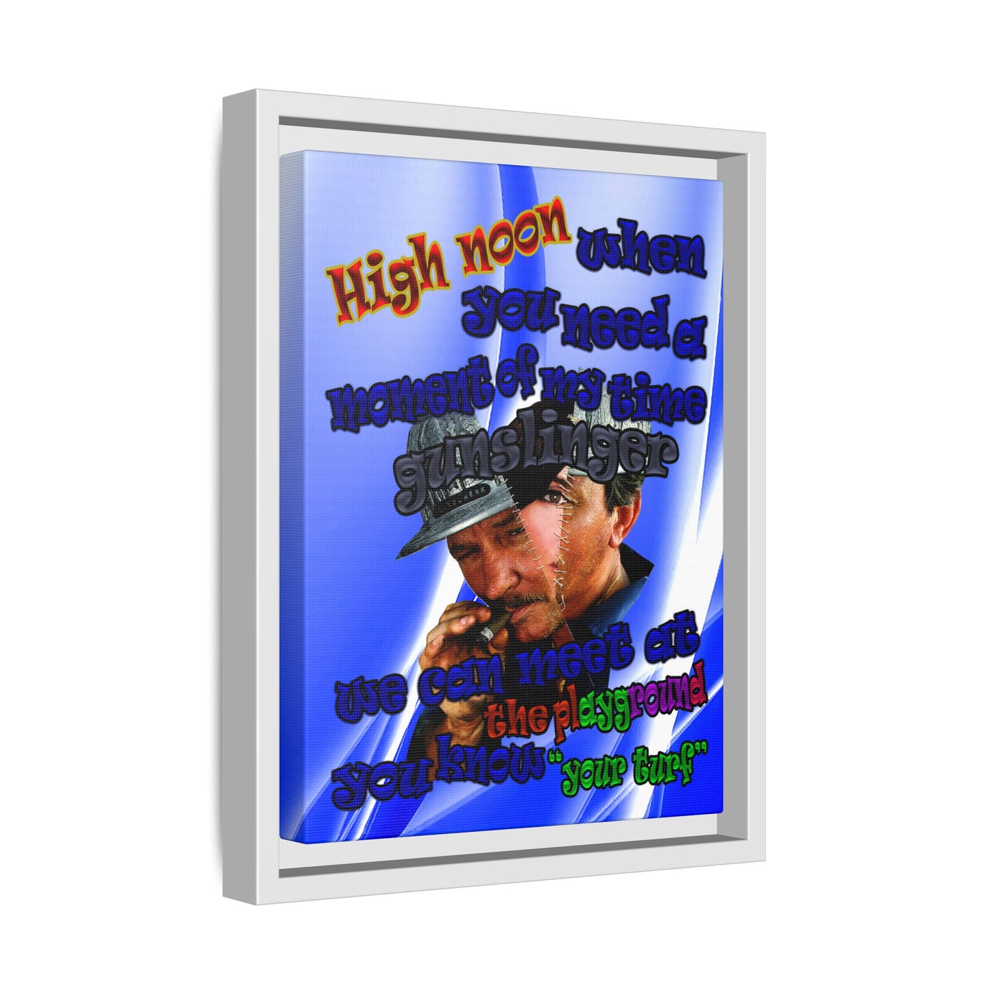 high noon - framed canvas art (blue-white wave)