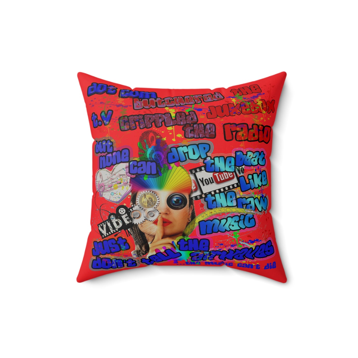 drop the beat - Faux Suede Square Pillow - (red)
